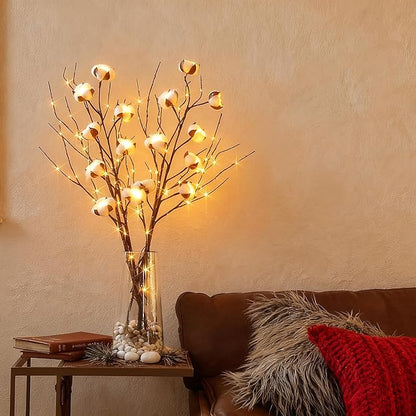 BAOLITVINE Lighted Willow Branches with Timer Battery Operated 100 LED Fairy Lights, Brown Twig Branches 32IN for Home Bedroom Fireplace Christmas Decoration Inside Outdoor