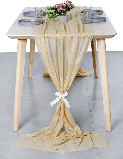 MDS Halloween Chiffon Table Runner - 12 Pack, 29 x 170 Inches, 14ft Each - Sheer Spooky Table Runners for Haunted House Parties, Trick-or-Treat Tables, Witchy Décor, Wedding & Events - Champagne Gold