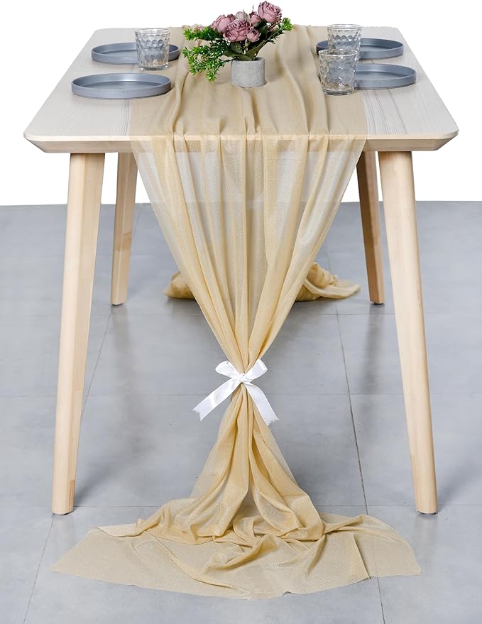 MDS Halloween Chiffon Table Runner - 5 Pack, 29 x 170 Inches, 14ft Each - Sheer Spooky Table Runners for Haunted House Parties, Trick-or-Treat Tables, Witchy Décor, Wedding & Events - Champagne Gold
