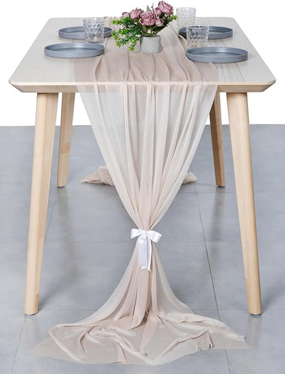 MDS 10 Pack 10ft Chiffon Table Runner 29 x 120 Inches Sheer Wedding Runner Romantic Rustic Table Runner for Wedding Decorations, Birthday Parties, Bridal Shower Party Arch Decor - Nude