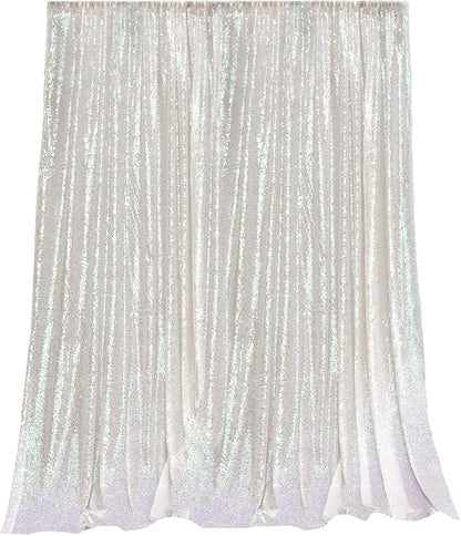JYFLZQ White Iridescent Sequin Backdrop Curtains 2ft x 8ft 2 Panel Glitter Photo Booth Backdrops Sparkly Photography Background Drapes for Parties Wedding Bridal Showers