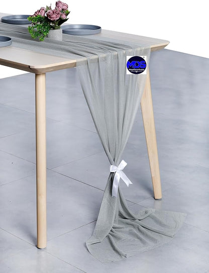 MDS 2 Pack 10ft Chiffon Table Runner 29 x 120 Inches Sheer Wedding Runner Romantic Rustic Table Runner for Wedding Decorations, Birthday Parties, Bridal Shower Party Arch Decor - Gray