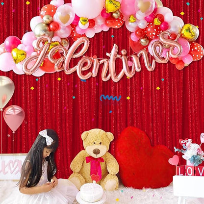 Red Sequin Backdrop Curtain 7ft x 7ft Background Drapes for Birthday Wedding Valentines Day Wall Decorations