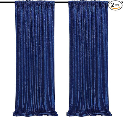 Poise3EHome 2Pcs 2Ft x 8Ft Navy Blue Sequin Backdrop Curtain,Navy Blue Glitter Photography Background for Independence Day,Memorial Day,Labor Day,Veterans Day