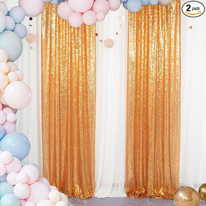 ShinyBeauty Gold Sequin Curtain Backdrop 2 Panels 4FTx8FT Photo Curtain Backdrop Curtain Panels 96 Inches Long -190522E