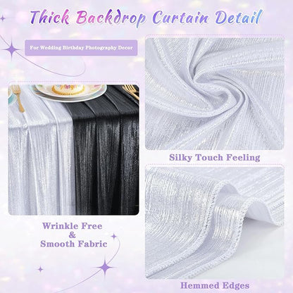 Silver Curtains Backdrop for Wedding Parties, Glitter Blrthday Drapes 4 Panels of 4.8x8FT Wrinkle Free Glitter Photo Backdrop Drapes