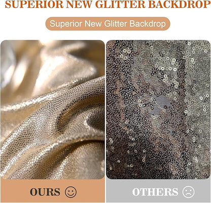 10x10ft Thick Champagne Glitter Backdrop Curtain Panels for Parties, Wrinkle Free Sequin Sparking Photo Backdrop Drapes, 2 Panels 5x10ft Shimmer Back Drop Cloth for Wedding Birthday Photography