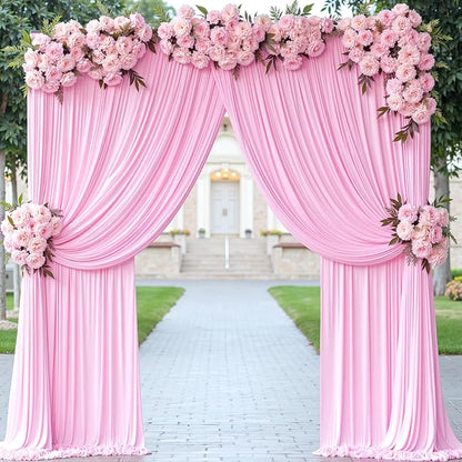 40 ft x 10 ft Wrinkle Free Baby Pink Backdrop Curtain for Parties, 8 Panels 5ftx10ft Polyester Photo Backdrop Drapes for Baby Shower Birthday Party Photography Wedding Backdrop Stand