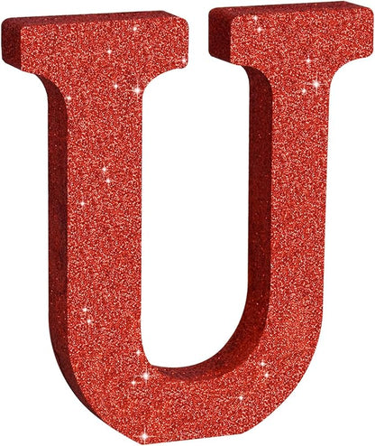 TONIFUL 8 Inch Red Glitter Letter U Table Centerpiece A-Z Red Birthday Party Decorations,Red Alphabet U for Birthday,Chrismas,Graduation,Bridal Shower,Wedding,Anniversary Party Supplies