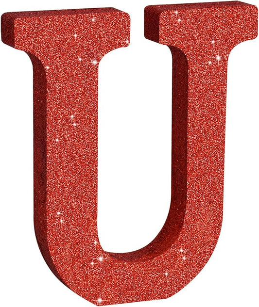 TONIFUL 8 Inch Red Glitter Letter U Table Centerpiece A-Z Red Birthday Party Decorations,Red Alphabet U for Birthday,Chrismas,Graduation,Bridal Shower,Wedding,Anniversary Party Supplies