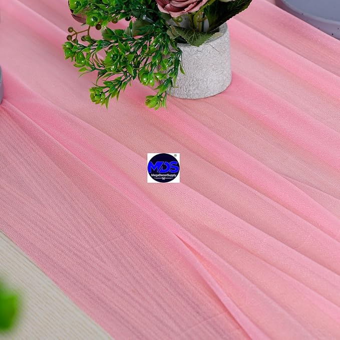 MDS 20 Pack 10ft Chiffon Table Runner 29 x 120 Inches Sheer Wedding Runner Romantic Rustic Table Runner for Wedding Decorations, Birthday Parties, Bridal Shower Party Arch Decor - Coral