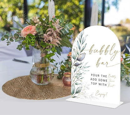 Acrylic Wedding Signs, Greenery Theme Bubbly Bar Sign, Wedding Reception Signage, Bridal Shower Table Decor with Stand, Engagement, Anniversary, Newlywed Events and Parties Supplies, 04