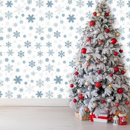 4.5x100 Feet Roll of Christmas Plastic Tablecloth Decorations,Disposable White Snowflake Blue Xmas Table Cover Photography Backdrop with Cutter Box for Winter Christmas Holiday New Year Party Supplies