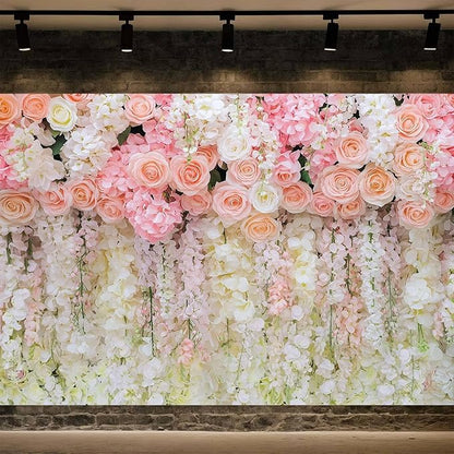 10x8ft Pink Rose Flower Wedding Photography Backdrop Spring Floral Photography Backdrop Valentine's Day Mother's Day Girl Birthday Baby Shower Wedding Bridal Party Banner Photo Booth Props Background