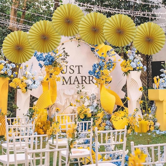Yellow Birthday Decorations,DIY Yellow Paper Fans Hanging Decoration ,Party Supplies Party Fans 16in, Wedding Graduation Events Accessories 30 Color DIY Set （Yellow）