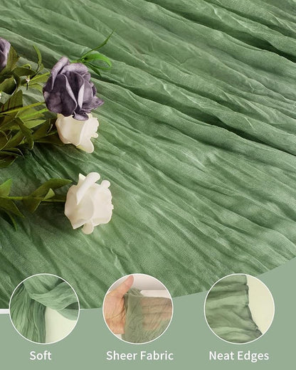 Sage Green Cheesecloth Table Runner 120 Inch, Boho Rustic Gauze 10 FT, Summer Cheese Cloth Runner for Wedding, Baby Bridal Shower, Party, Farmhouse Centerpiece Home Decorations