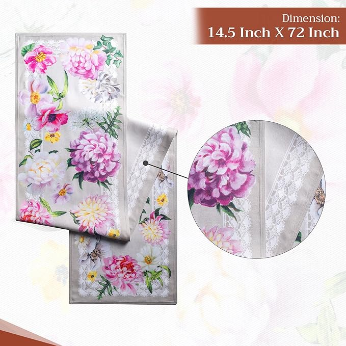 Maison d' Hermine Table Runner 100% Cotton Double Layer Table Runners 72 inches Long Decorative for Home Kitchen Dining Party Baby Shower Wedding Bridal Shower Spring Summer (Pivoine, 14.50" x 72")