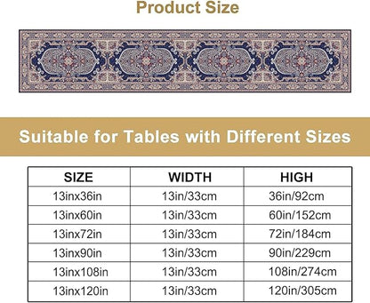 Boho Floral Vintage Table Runner, Blue Purple Retro Flower Rustic Country Farmhouse Pattern for Home Kitchen Table Decor Dining Coffee Room Party Decor 13x120in
