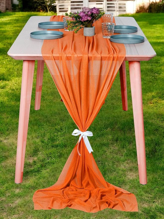 MDS 2 Pack 10ft Chiffon Table Runner 29 x 120 Inches Sheer Wedding Runner Romantic Rustic Table Runner for Wedding Decorations, Birthday Parties, Bridal Shower Party Arch Decor - Orange
