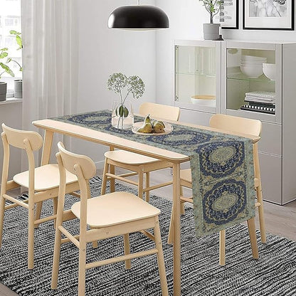 Boho Bohemia Style Blue Teal Table Runner, Country Rustic Farmhouse Magical Abstract Print Pattern for Home Kitchen Table Decor Dining Coffee Room Garden Party Decor 13x72in