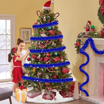 25 Feet Metallic Twist Tinsel Garland Backdrop for Parade Floats, Christmas Eve, New Year, Valentine's Day Party Decorations (Blue, 4in x 25ft)