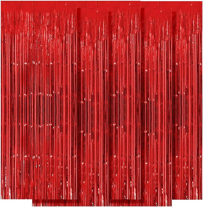 5 Pack Red Fringe Backdrop Curtains 3.2ft x 8.2ft Tinsel Foil Fringe Curtains Tinsel Backdrop Streamers for Birthday Party Decoration Christmas New Year Party Decorations (Red)