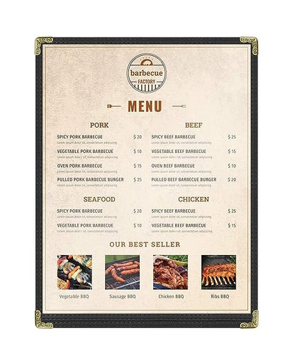 Goodsmart Restaurant Menu Covers – 25 Pack Black 2-View, Top-Loading Menu Holders, Vinyl & Plastic Café Menu Covers, Clear Menu Sleeves, Fits 8.5" x 11", Leather-Style Design, Gold Corners