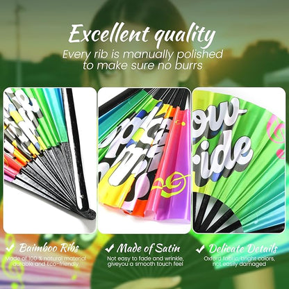 SYNTECSO Folding Hand Fan for Rave, Popping Fan for Line Dancing, Drag Queen, Women and Men Gift，Chinese Japanese UV Glow Clack Fan for Parties, Music Festivals, EDM and Decoration