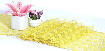 MDS Pack of 25Wedding 12 x 108 inches Lace Table Runner for Wedding, Decorations for Birthday Parties, Banquets, Graduations, Engagements, and Runners fit Rectangle, Round Table- Yellow