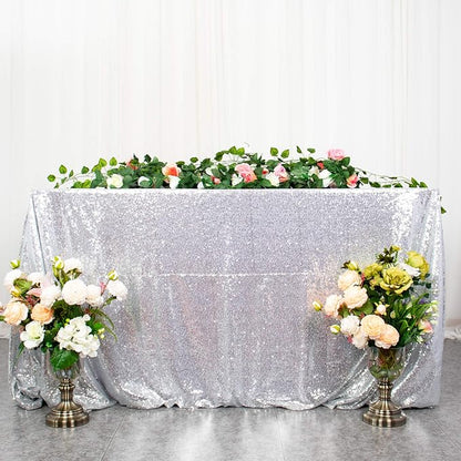 ShinyBeauty 2 Pack 72x72 Inch Silver Sequin Tablecloths - Elegant Square Glitter Tablecloth for Wedding, Birthday, and Party Decorations