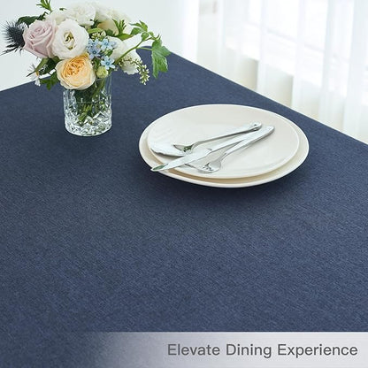 maxmill Rectangle Linen Texture Tablecloth Stain Proof Waterproof Wrinkle Free Washable Dining Table Cloth Wipeable Fabric Table Cover for Dining Room Farmhouse Tablecloths, 60 x 120 Inch, Navy Blue
