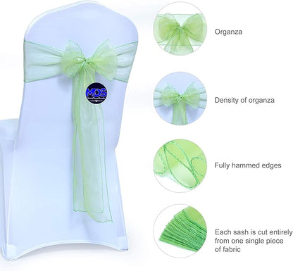 MDS Pack of 150 PCS Organza Chair Sashes Wider Dining Chair Bows Ribbon Tie Back for Wedding Party Birthday Bridal Shower Reception Event Banquet Home Chair Cover Decoration - Apple Green
