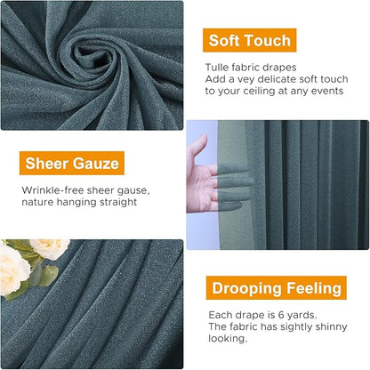 Wedding Arch Draping Fabric 6 Panels 28.7" x 20FT Grey Blue Sheer Chiffon Backdrop Drapes for Wedding Ceremony Birthday Party Bridal Shower Outdoor Decoration