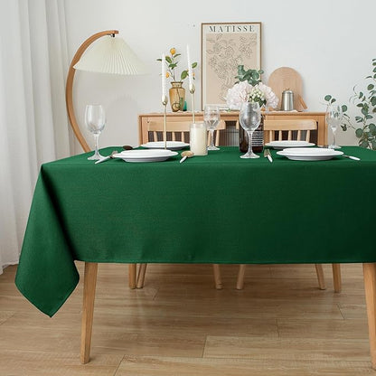 Biscaynebay Textured Fabric Christmas Rectangle Table Cloth 90x132 Inch, Hunter Green Water Resistant Tablecloths for Dining, Kitchen, Wedding and Parties etc. Machine Washable