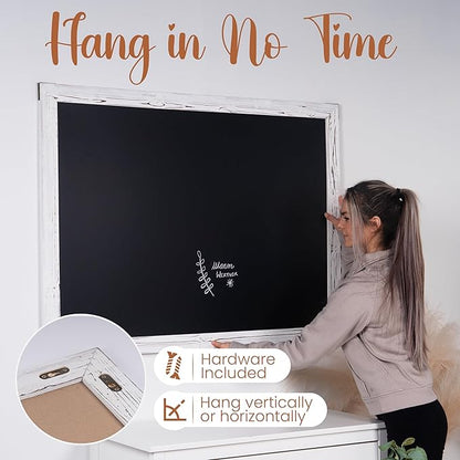 Loddie Doddie Magnetic Chalkboard - 46 x 34.5 in White Rustic Frame - Erasable Blackboard with Magnetic Surface - Magnet Board for Wall & Chalkboard Sign