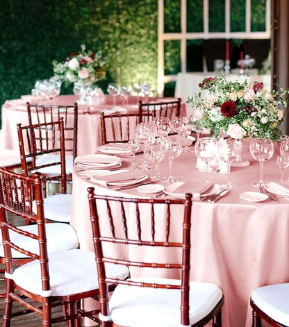 10 Packs Satin Tablecloth 120 Inch Rose Gold Round Table Cloth Silk Tablecloth Smooth Fabric Overlay Satin Table Cover Decoration for Wedding Party Banquet Events