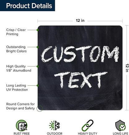 Custom Sign, Custom Street Sign, 11 Font Colors, 13 Font Styles, 4 Hole Options, 22 Sizes, 12x12 Inches, Rust Free DiBound, Fade Resistant, Made in USA by My Sign Center (Chalkboard Black)