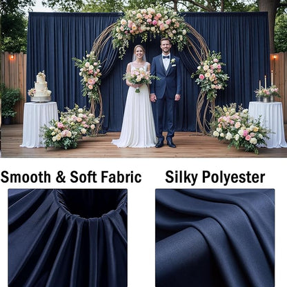 10x10ft Wrinkle Free Navy Blue Backdrop Curtains for Party Background, Silky Polyester Blue Photo Backdrop Drapes 2 Panels 5x10ft Back Drop Cloth for Wedding Birthday Photography Baby Shower Decor