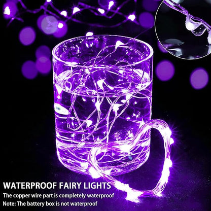 24 Pack Purple Fairy Lights 7Ft 20 LED Twinkle String Lights 3 Modes Battery Operated Waterproof Firefly Starry for Mason Jar Party Wedding Christmas Valentines Day Table Centerpieces