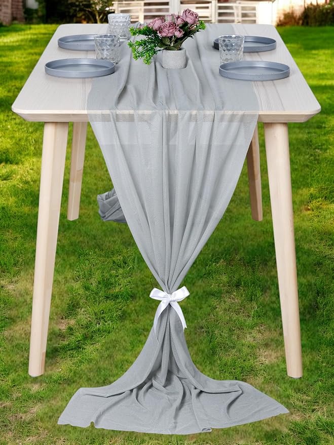 MDS Halloween Chiffon Table Runner - 5 Pack, 29 x 170 Inches, 14ft Each - Sheer Spooky Table Runners for Haunted House Parties, Trick-or-Treat Tables, Witchy Décor, Wedding & Events - Gray