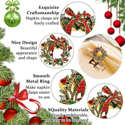 Halatool Set of 6 Christmas Napkin Rings Delicate Wreath Napkin Holder for Christmas Thanksgiving Holiday Party Table Decoration