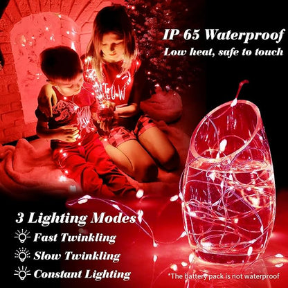 ZGWJ 100 Pack Fairy Lights Battery Operated, 7ft 20 Mini LED Fairy String Lights Silver Wire 3 Modes for DIY, Parties, Wedding, Bedroom, Halloween Christmas Decoration Red