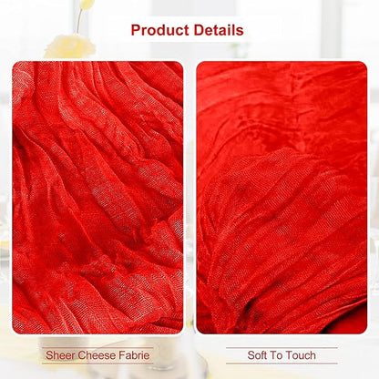 6 Pack Red Cheesecloth Table Runner 35x120 Inch 10Ft Rustic Gauze Cheese Cloth Table Runner Sheer Cheesecloth Table Runners for Wedding Party Bridal Shower Decoration