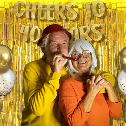 BRAVESHINE Gold Foil Fringe Backdrop Curtain - Metallic Tinsel Photo Backdrop Streamers for Men 50th Birthdays Decorations, Anniversary, Christmas, New Years, Engagement Party Decorations