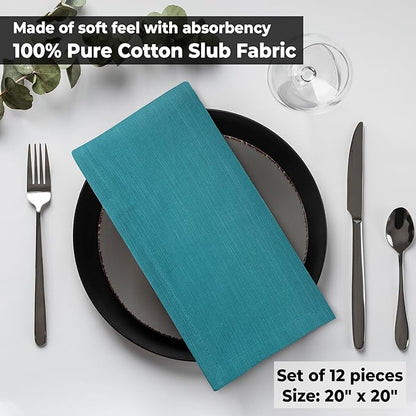 Urban Villa Christmas Dinner Napkins 20’’x20’’ Over Sized Set of 12 Turquise Color Cloth Napkins 100% Cotton Slub Thanks Giving Cloth Napkins Premium Hotel Quality Everyday use Soft Dinner Napkins