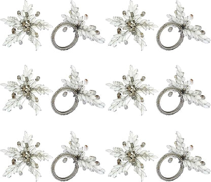Napkin Rings Set of 12 for Dining Table Decoration Parties Everyday Metal Napkin Holder Leaf White (Pack of 12)