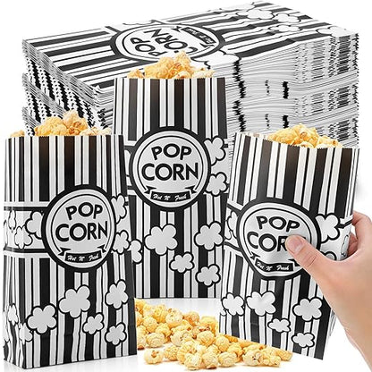 200 Pcs Paper Popcorn Bags Bulk 2 oz Large Flat Bottom Boxes Red and White Disposable Container Sleeve Movie Night Popcorn Bucket for Retro Movie Themed Party Carnival Supplies (Black and White)
