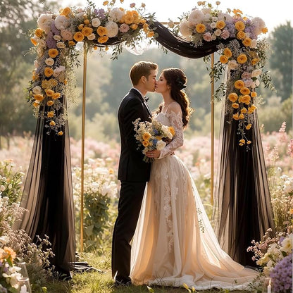 PARTISKY Wedding Arch Draping Fabric 19FT Black Drapery Sheer Curtains for Backdrop Wedding Arch Decorations for Ceremony Stage Reception Banquet Party（1 Panel）, Black