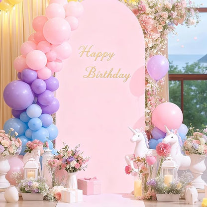 7.2FT Pink Arch Backdrop Cover - Polyester Fitted Wedding Arch Stand Covers Round Top Chiara Arch Backdrop Cover for Birthday Party Banquet Photo Background Decoration