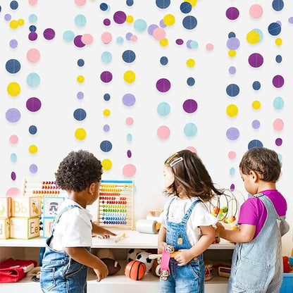 Oh Happy Day Decorations Navy Blue Yellow Purple Pink Boho Felt Circle Dot Garland Hanging Polka Dot Streamer for Classrooms Preschool Everyone is Welcome Homeschool Nursery Birthday Baby Shower Decor